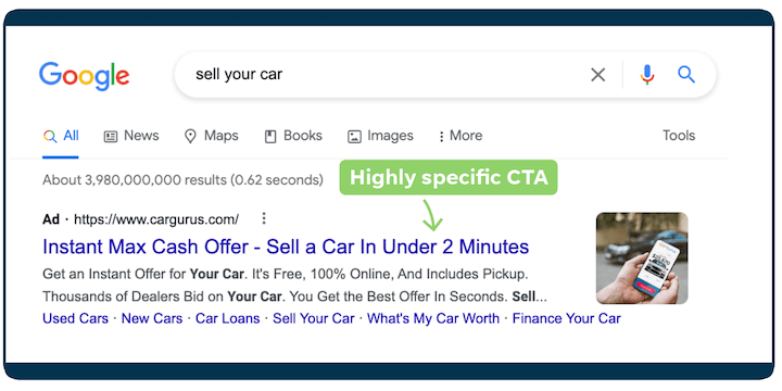 PPC 广告文案提示 - 具有特定 CTA 的 Google 广告示例